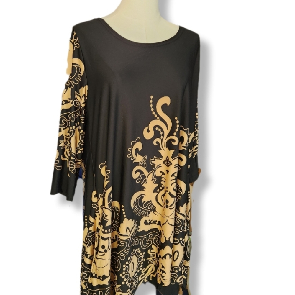 White Mark Women's Scroll Tunic Black Brown Women's Top 2XL & 3XL